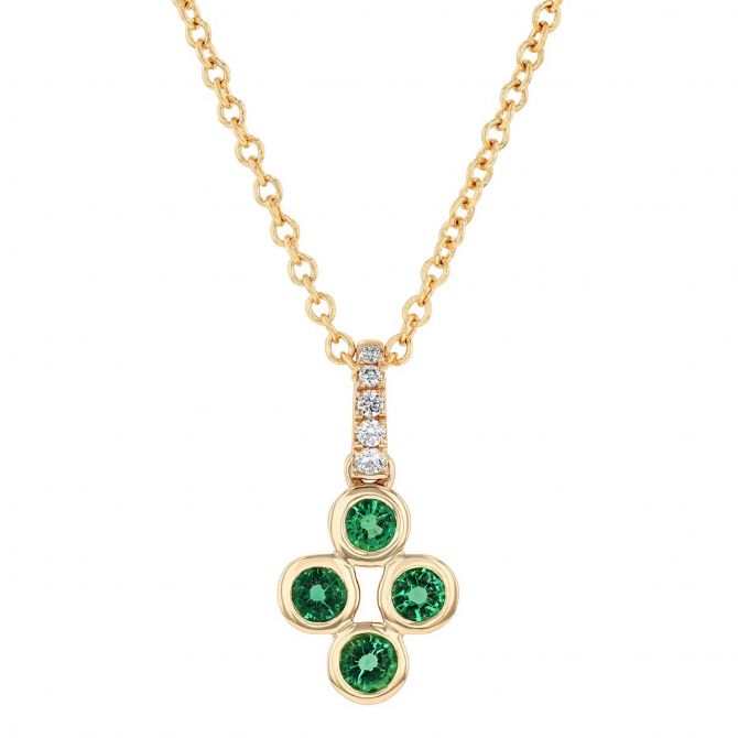 Emerald & Diamond Quartet Pendant in Yellow Gold, 18"