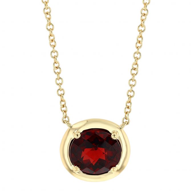 Oval Checkerboard Garnet Pendant in Yellow Gold, 18"