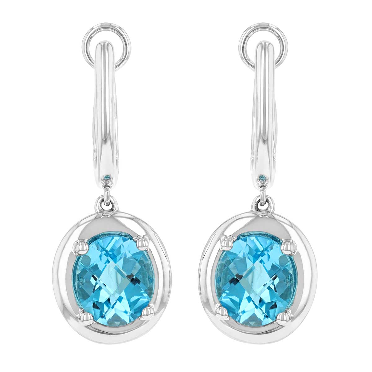 Oval Blue Topaz Circle Drop Earrings in White Gold