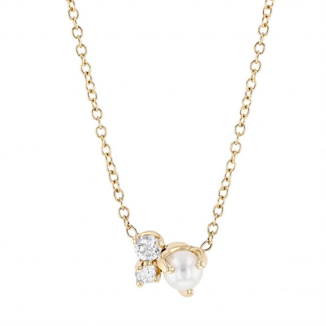 Zoe Chicco Cultured Pearl & Diamond Cluster Necklace in Yellow Gold, 16"