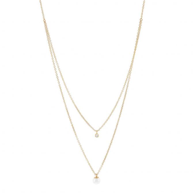 Zoe Chicco Freshwater Cultured Pearl & Diamond 2 Strand Necklace in Yellow Gold, 18"