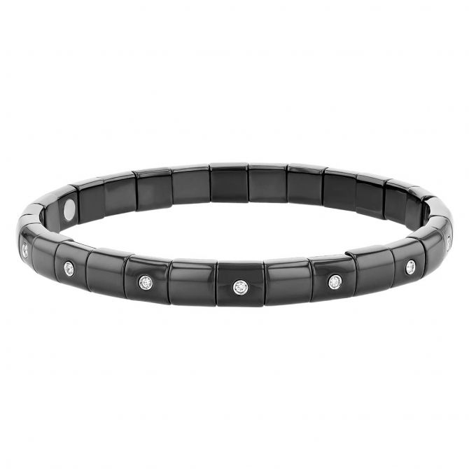 Roberto Demeglio Pura Diamond Bezel Set Alternating Link Black Ceramic Stretch Bracelet