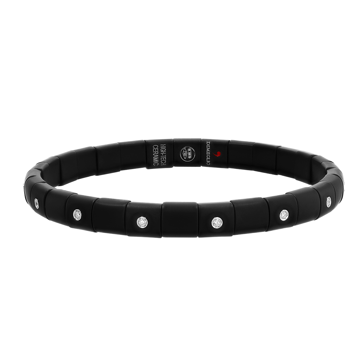 Demeglio Pura Bezel Set Diamond Station & Black Ceramic Stretch Bracelet