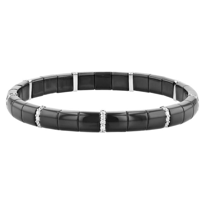 Roberto Demeglio Pura Diamond 9 Station Black Ceramic Stretch Bracelet