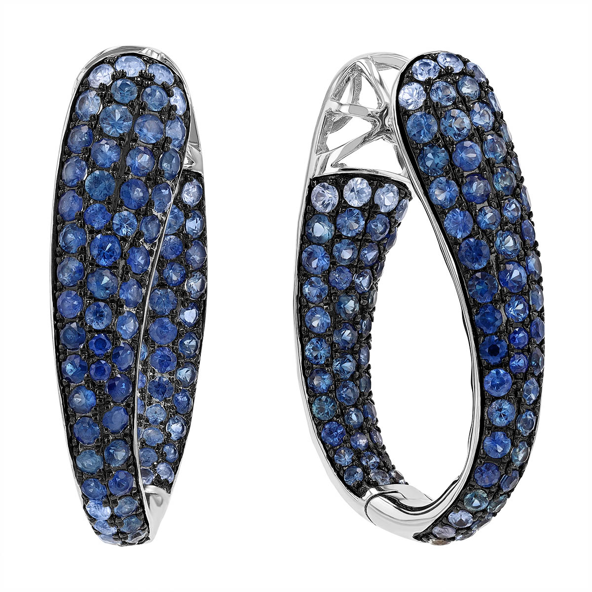 Ombre Sapphire Pave Inside Out Hoop Earrings in White Gold
