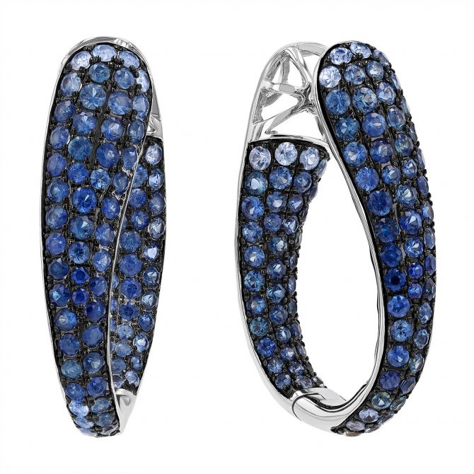 Ombre Sapphire Pave Inside Out Hoop Earrings in White Gold
