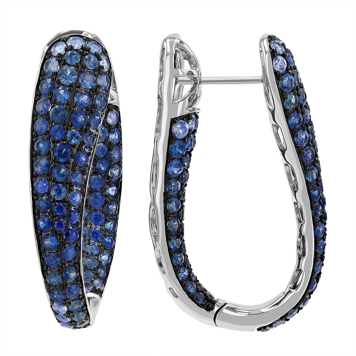 Ombre Sapphire Pave Inside Out Hoop Earrings in White Gold