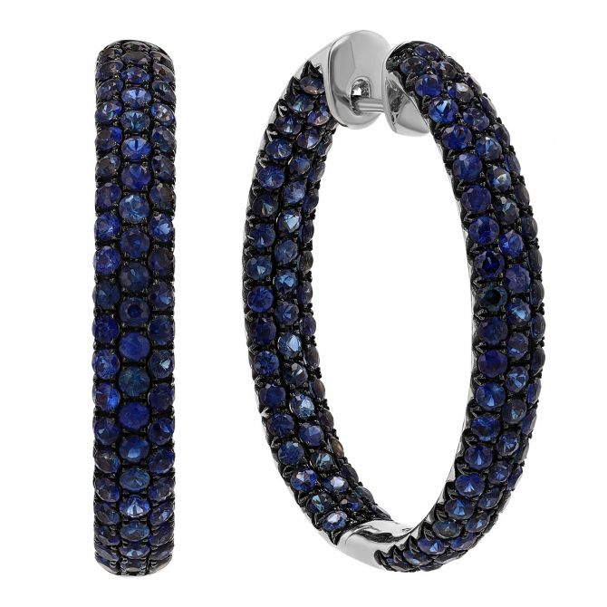 Blue Sapphire Pave Inside Out Hoop Earrings in White Gold Black Rhodium Borsheims