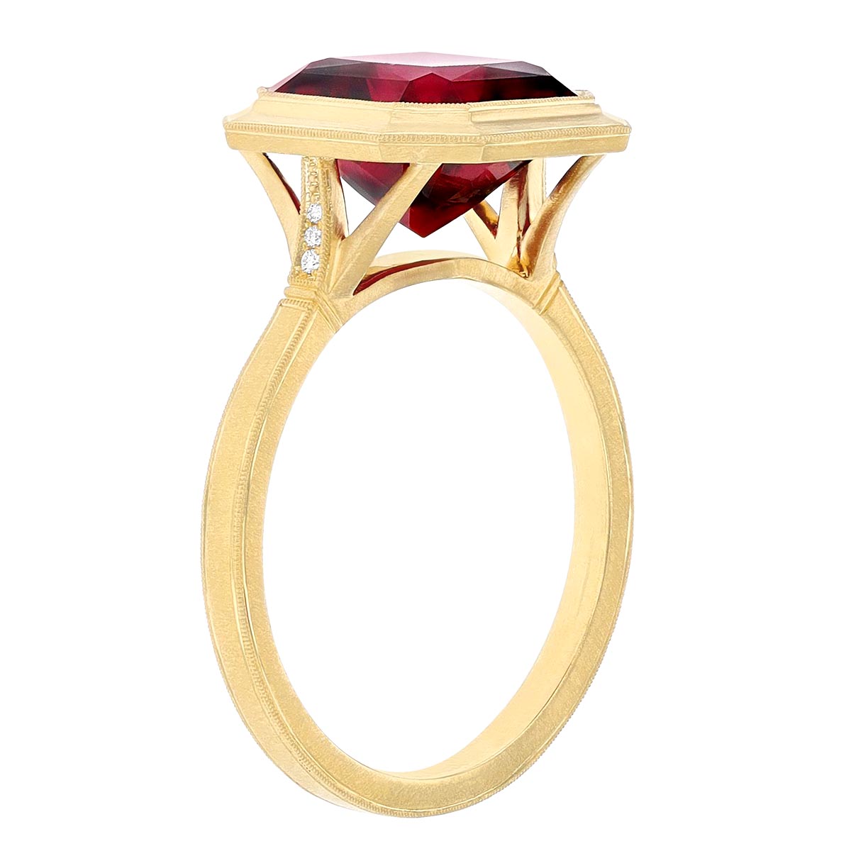 Erika Winters Mariana Asscher Rubellite Tourmaline & Diamond Ring in Yellow Gold