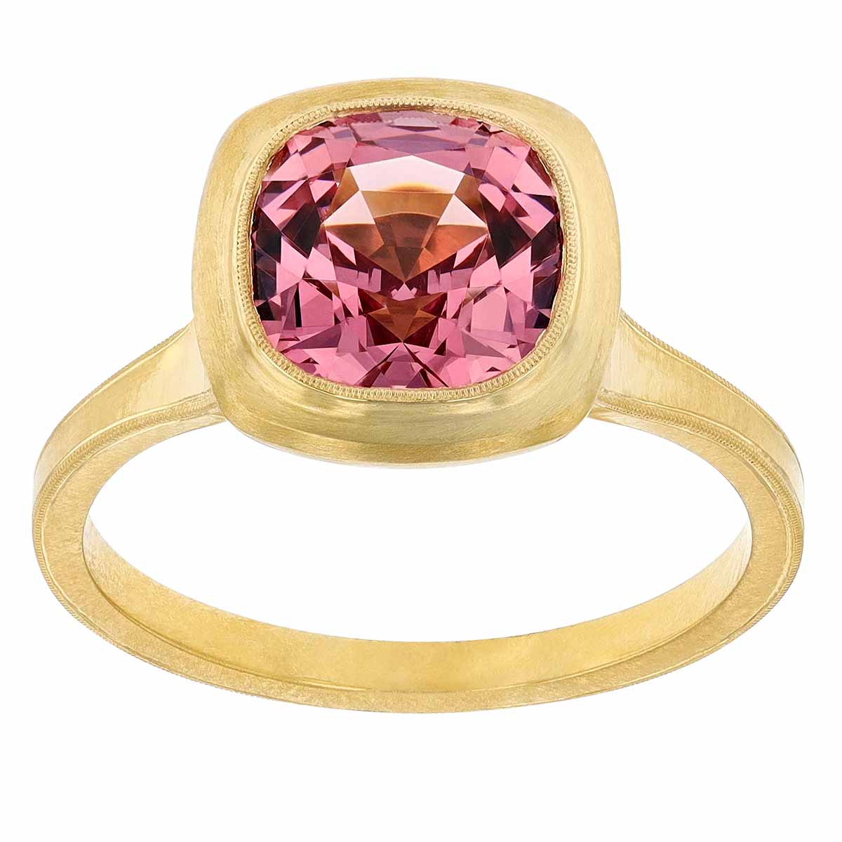 Erika Winters Jin Cushion Spessartine Garnet Bezel Set Ring in Yellow Gold