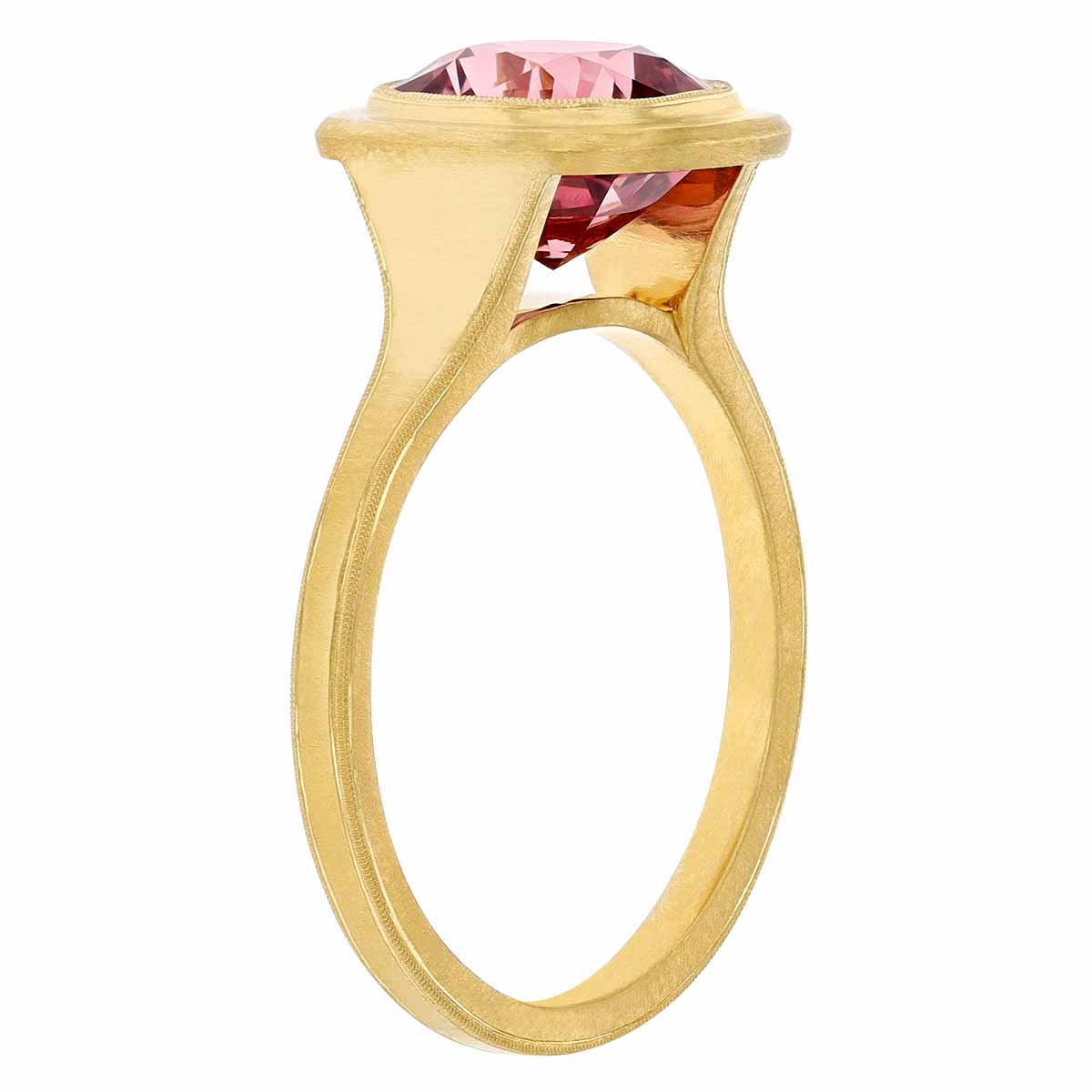 Erika Winters Jin Cushion Spessartine Garnet Bezel Set Ring in Yellow Gold