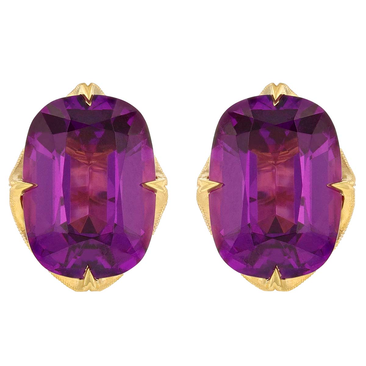 Erika Winters Ani Cushion Garnet Stud Earrings in Yellow Gold