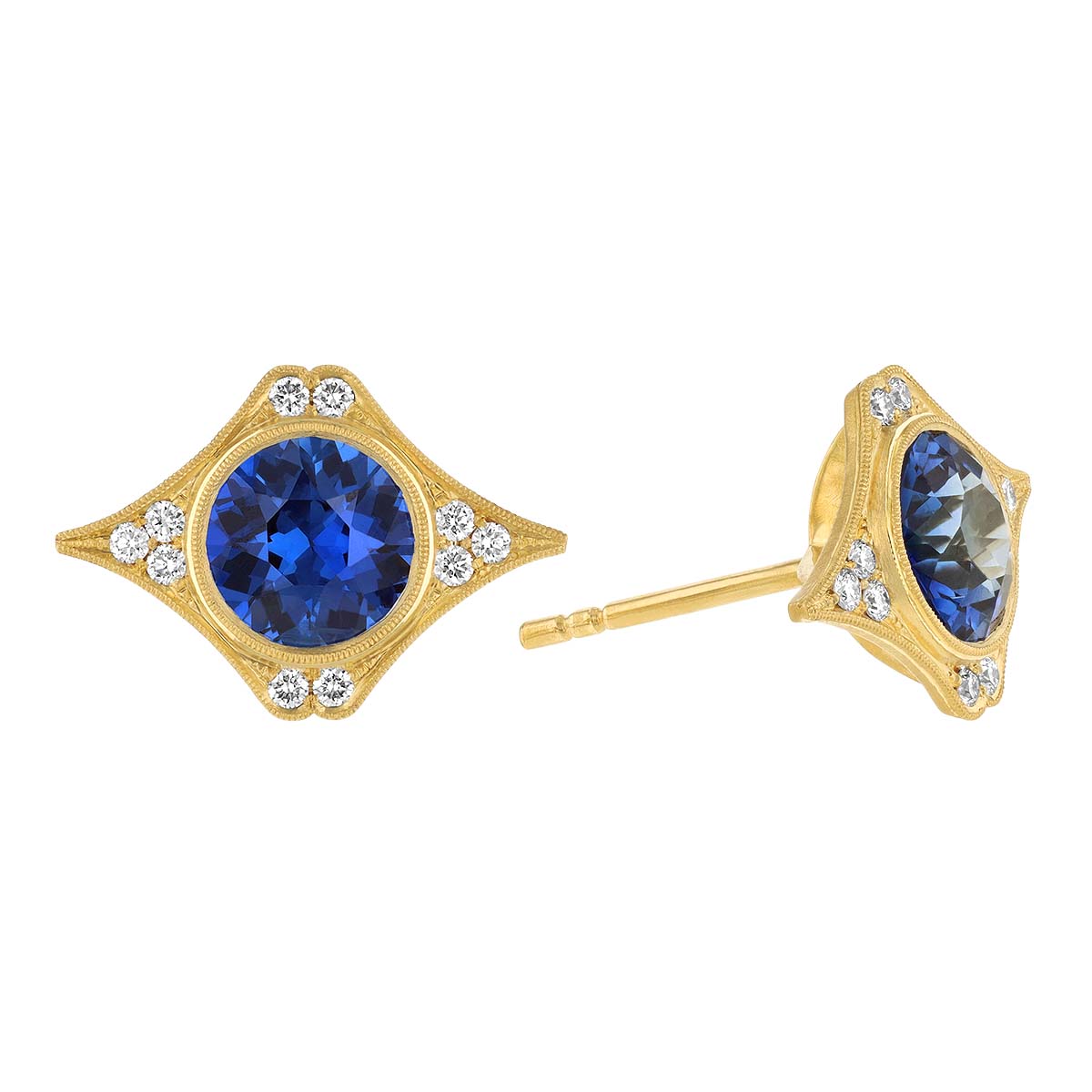 Erika Winters Estella Sapphire & Diamond Star Stud Earrings in Yellow Gold