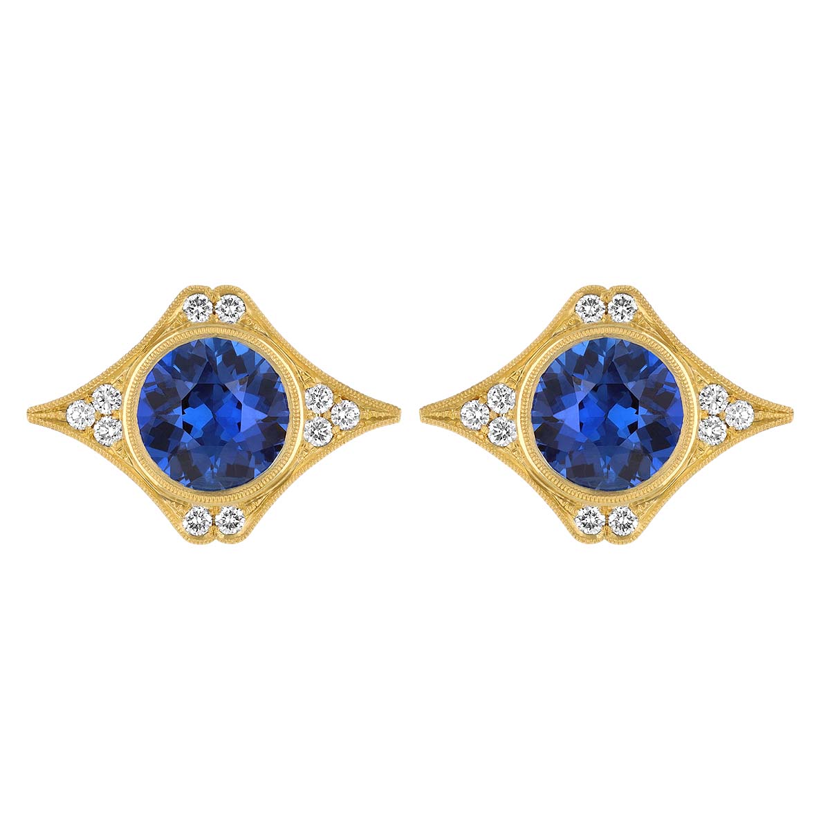 Erika Winters Estella Sapphire & Diamond Star Stud Earrings in Yellow Gold