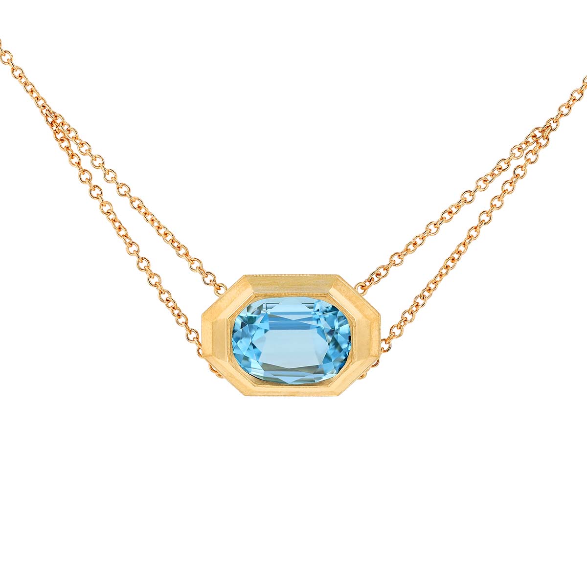 Erika Winters Hana Cushion Aquamarine Bezel Set Double Strand Necklace in Yellow Gold, 16