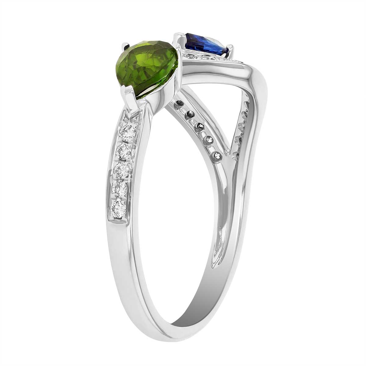 Pear Shaped Chrome Diopside & Sapphire Diamond Open Shank Ring in White Gold