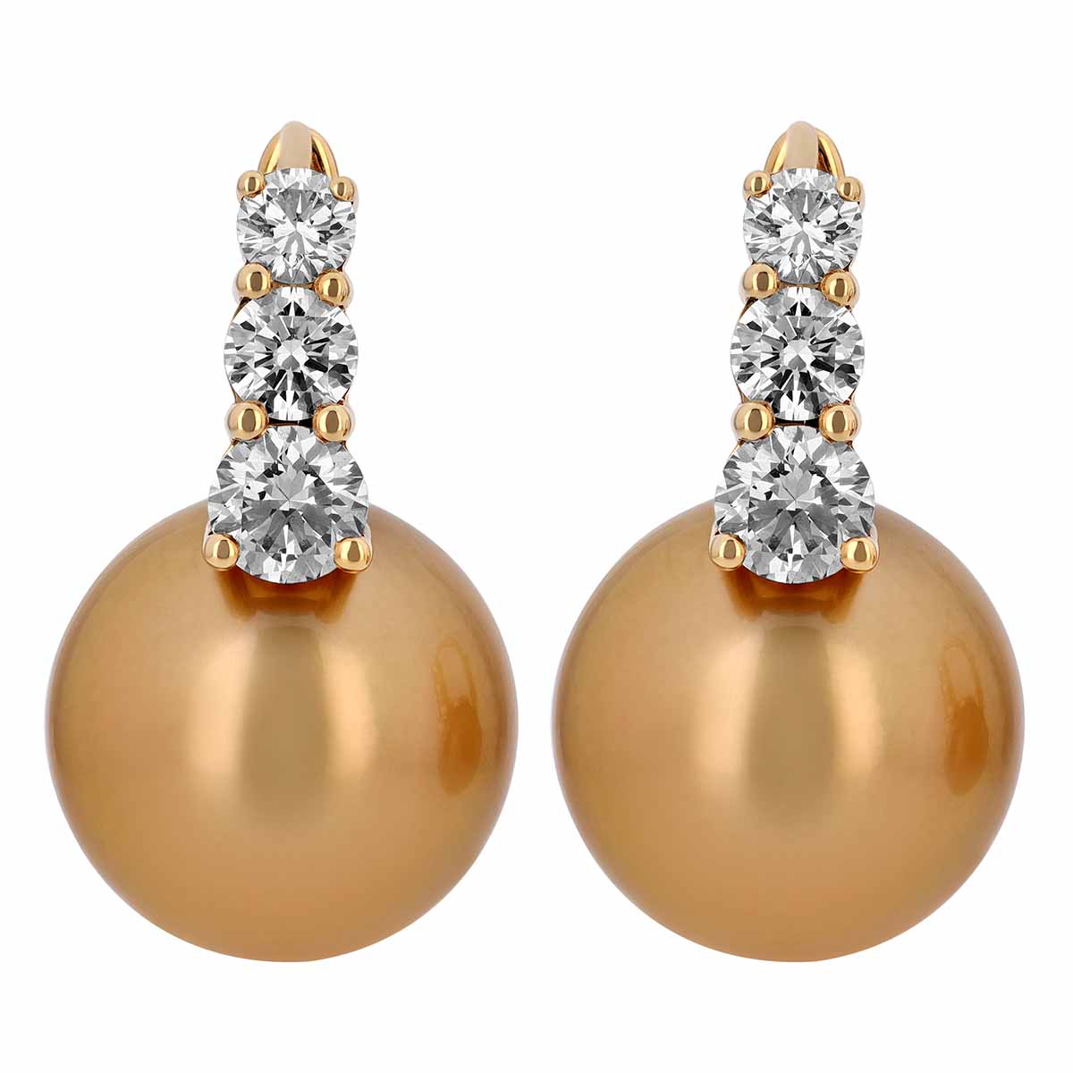 Mikimoto South Sea Cultured Golden Pearl & Diamond Drop Earrings in Yellow Gold