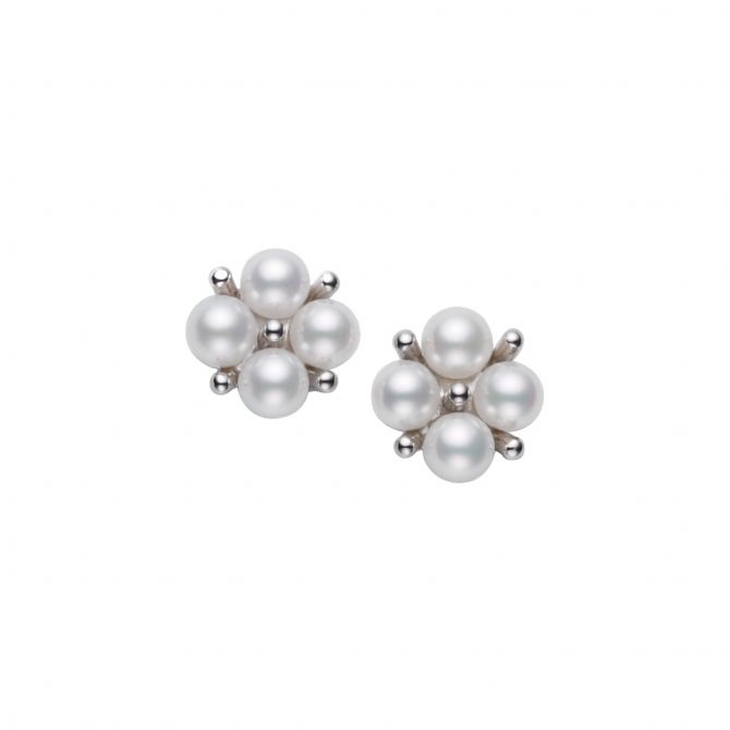 Mikimoto Akoya Cultured Pearl Quartet Stud Earrings in White Gold