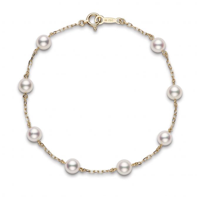 Mikimoto Akoya Cultured Pearl Station Bracelet in Yellow Gold, 7"