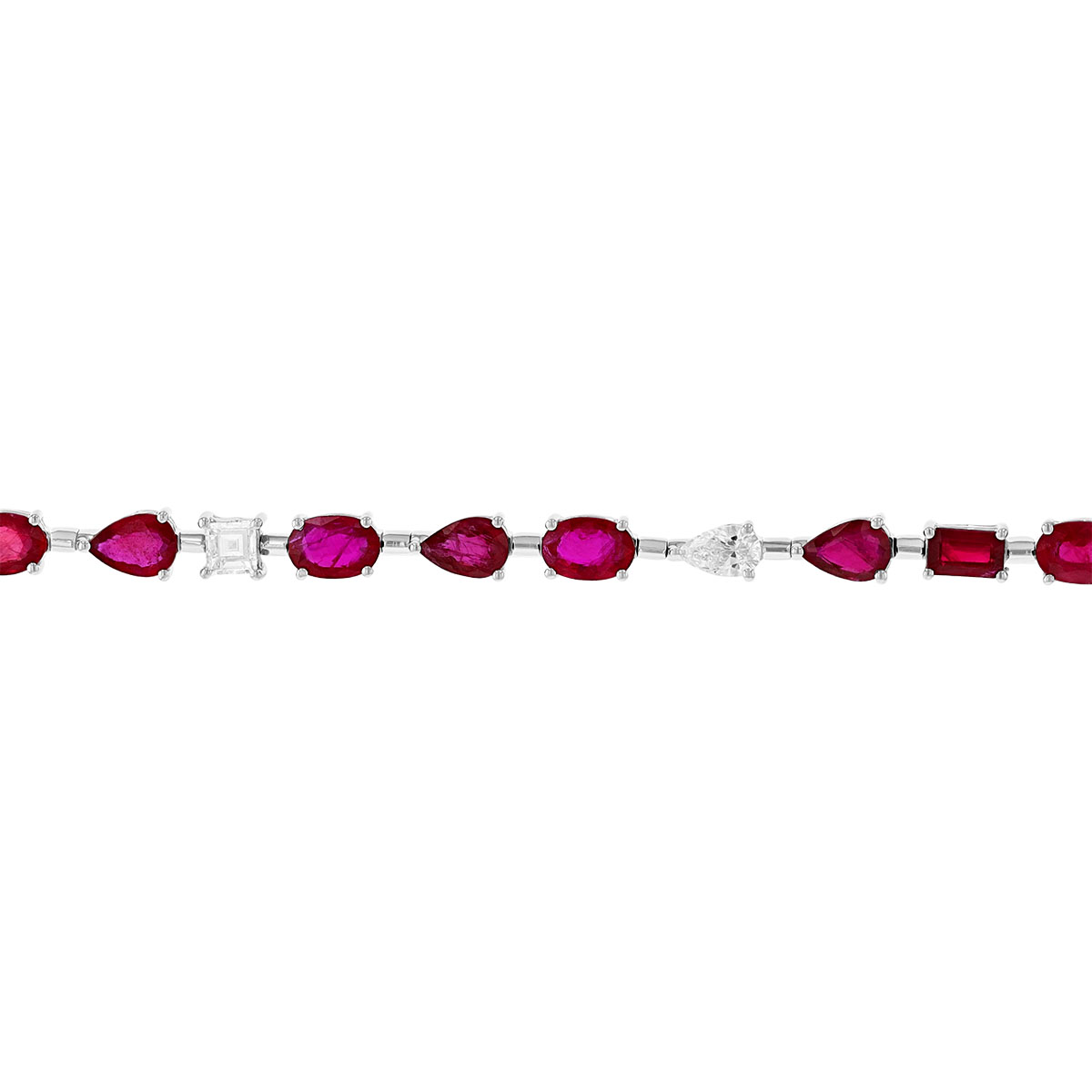 Pear & Oval Ruby and Diamond Alternating Bracelet in White Gold