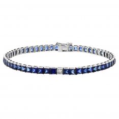 Princess Cut Sapphire & Diamond Station Tennis Bracelet in White Gold
