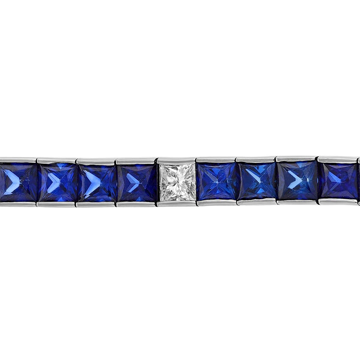 Princess Cut Sapphire & Diamond Station Tennis Bracelet in White Gold