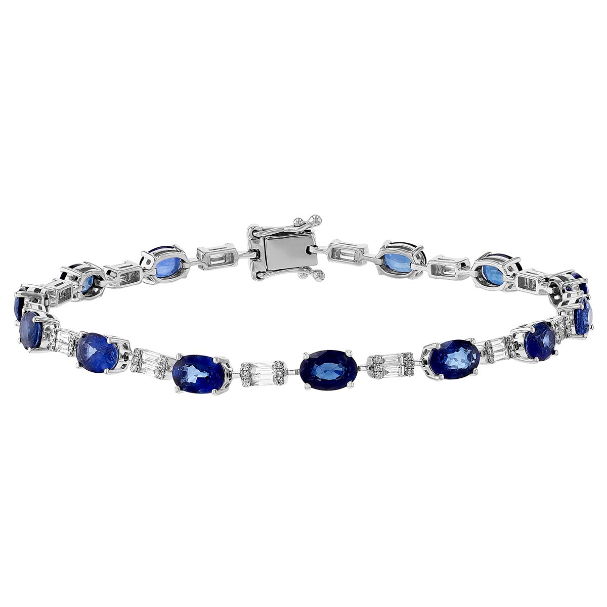 Oval Sapphire & Diamond Cluster Alternating Bracelet in White Gold