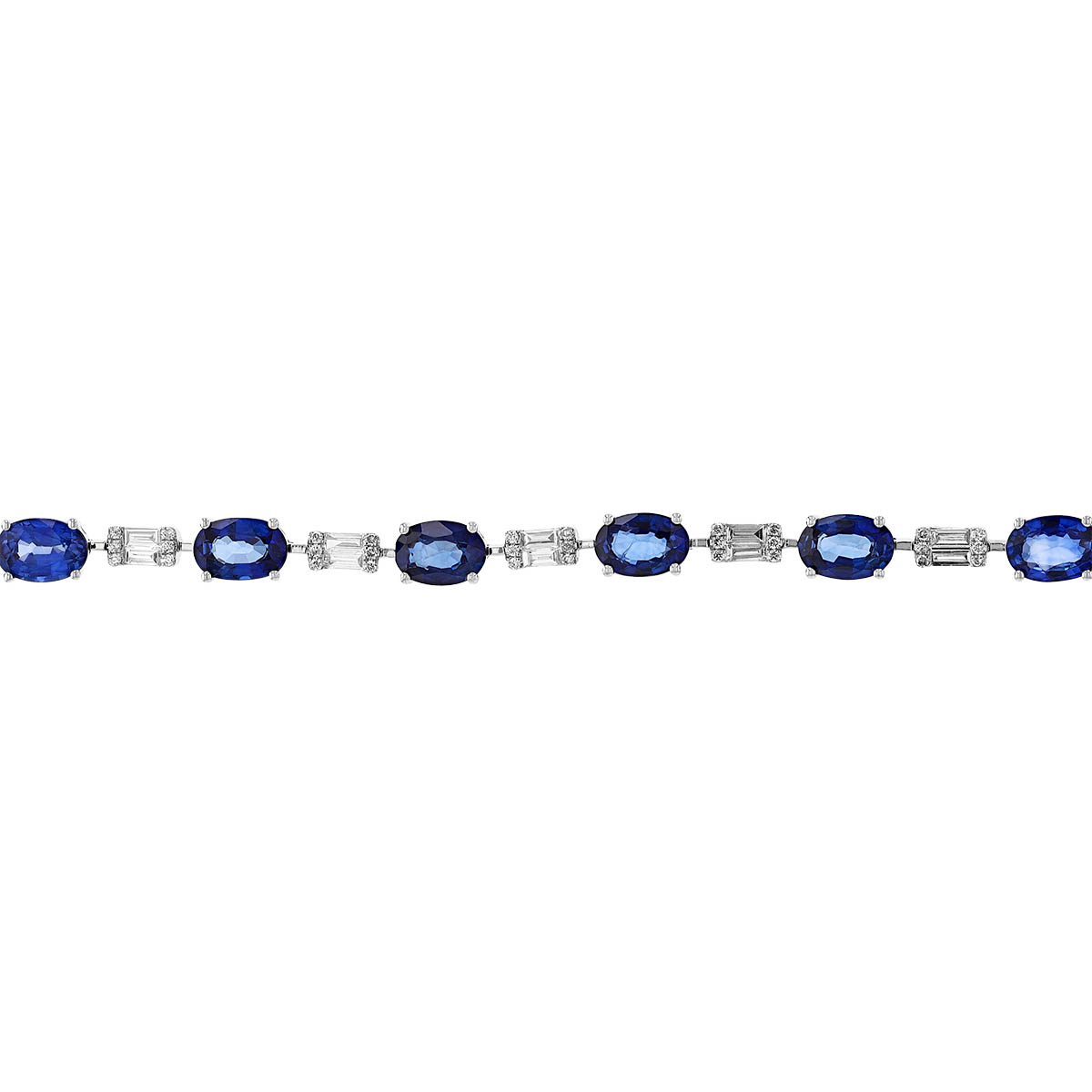 Oval Sapphire & Diamond Cluster Alternating Bracelet in White Gold