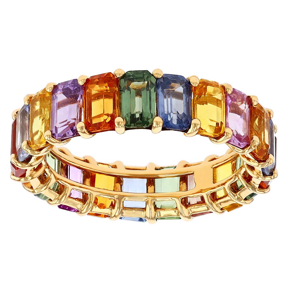 Multicolored Emerald Cut Sapphire Eternity Ring in Yellow Gold Borsheims