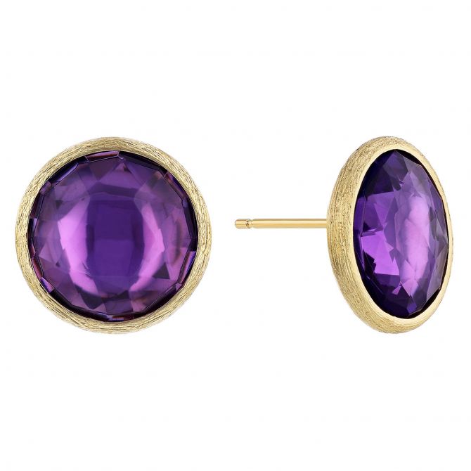 Marco Bicego Jaipur Round Amethyst Bezel Set Stud Earrings in Yellow Gold