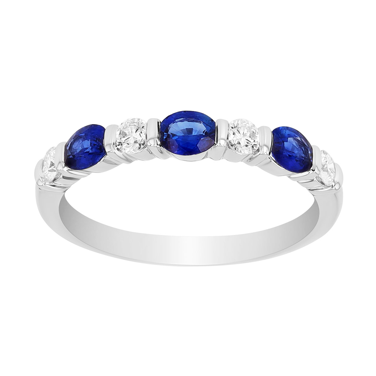 Oval Sapphire & Round Diamond Ring in White Gold
