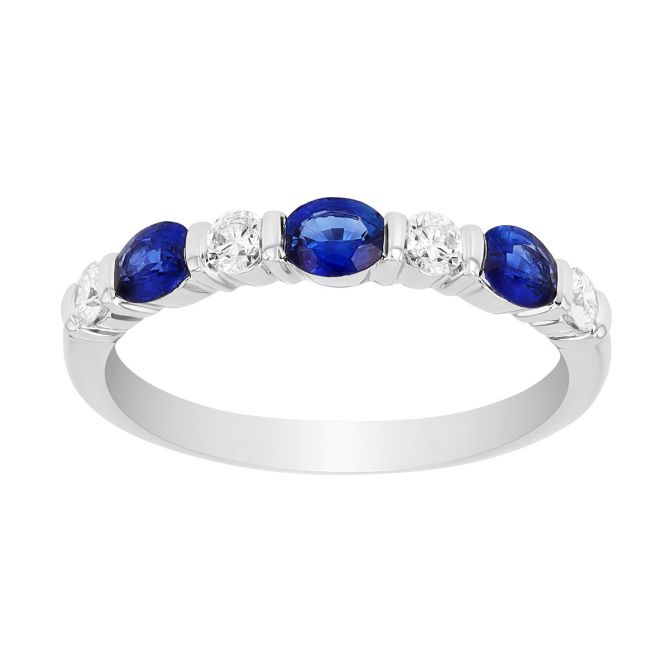 Oval Sapphire & Round Diamond Ring in White Gold
