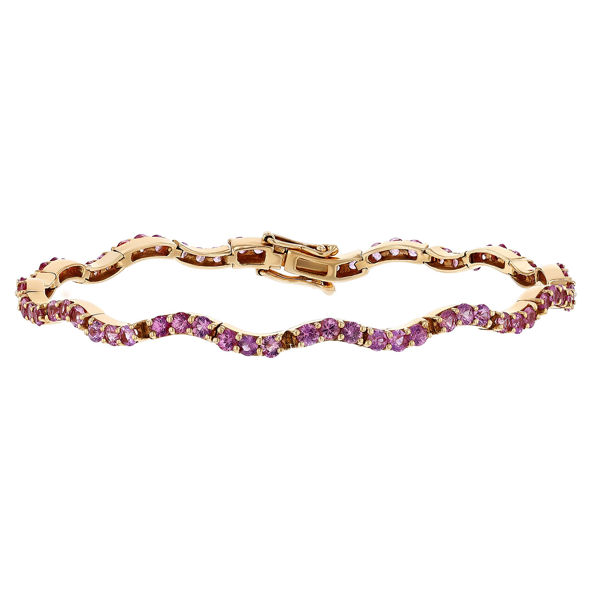 Pink Sapphire Wave Bracelet in Yellow Gold, 7