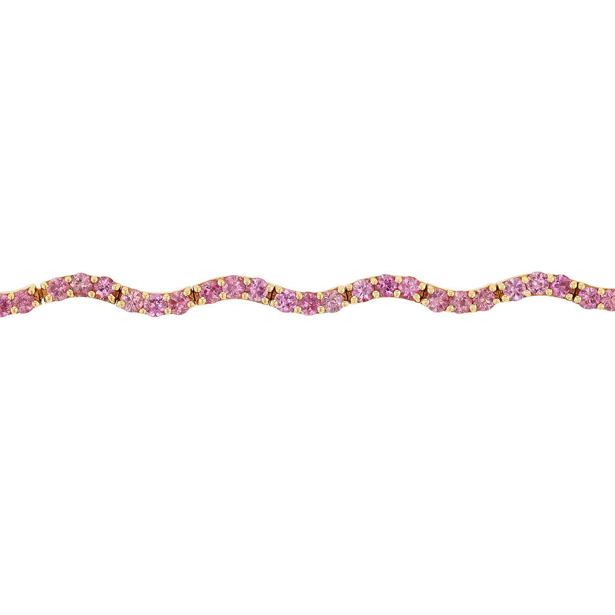 Pink Sapphire Wave Bracelet in Yellow Gold, 7