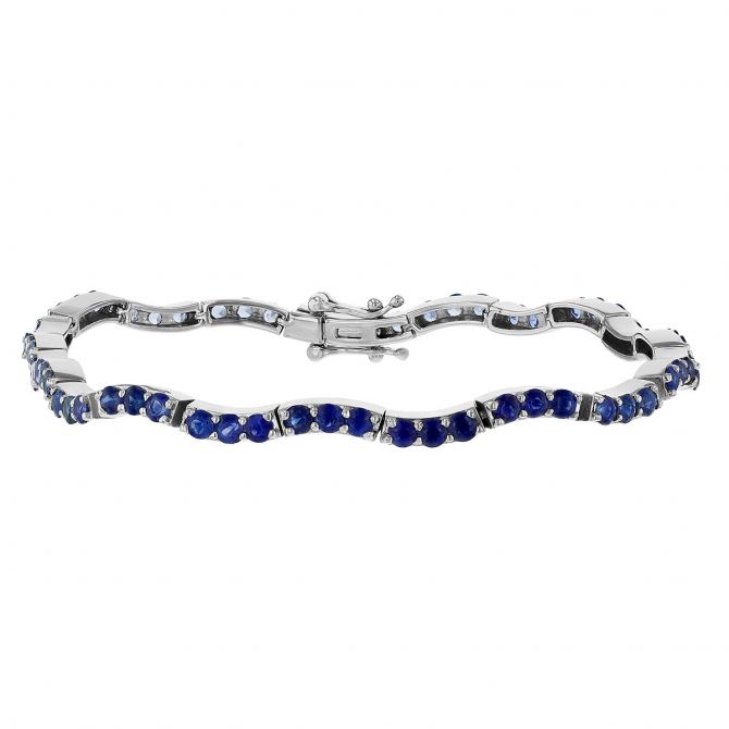 Sapphire Wave Bracelet in White Gold, 7"