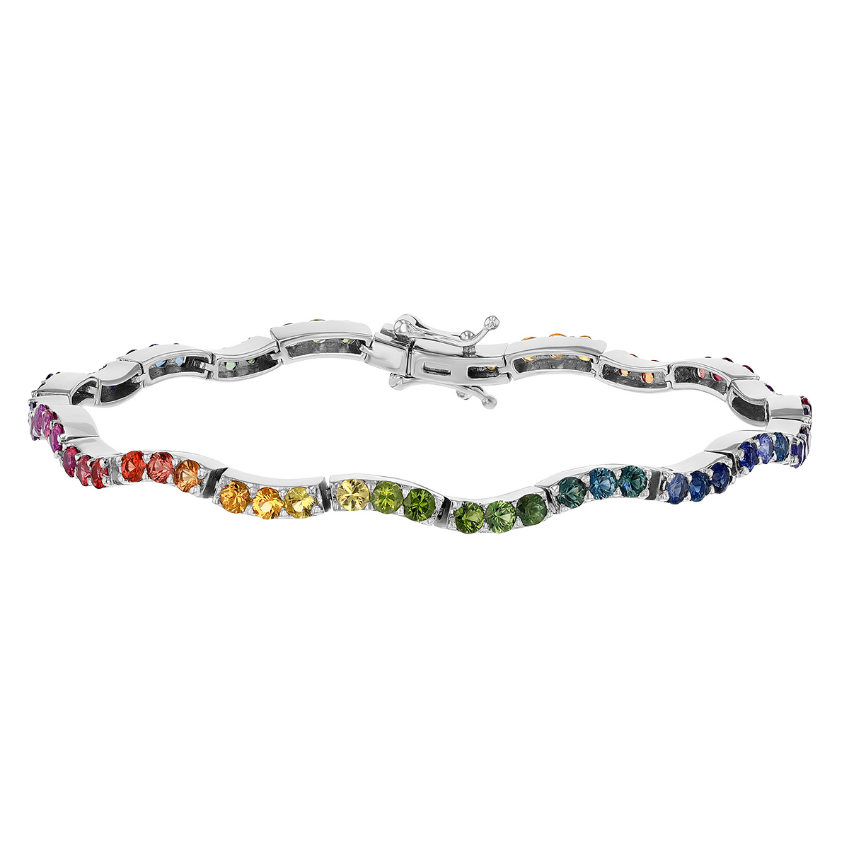 Multicolored Sapphire Wave Bracelet in White Gold