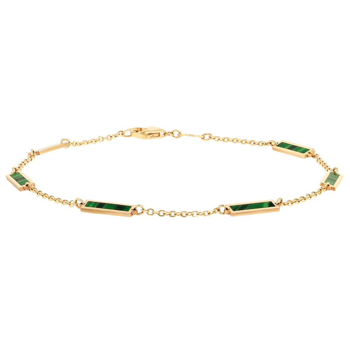 Frederic Sage Malachite Rectangle Bezel Set Station Bracelet in Yellow Gold, 7