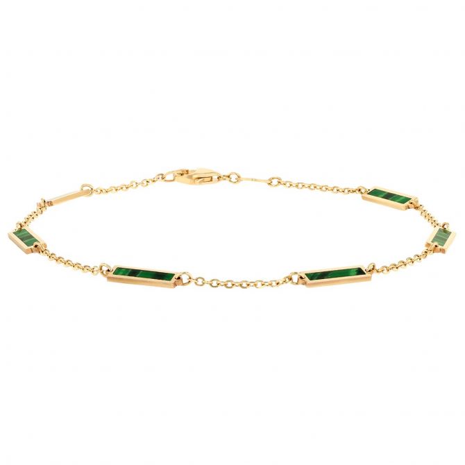 Frederic Sage Malachite Rectangle Bezel Set Station Bracelet in Yellow Gold, 7"