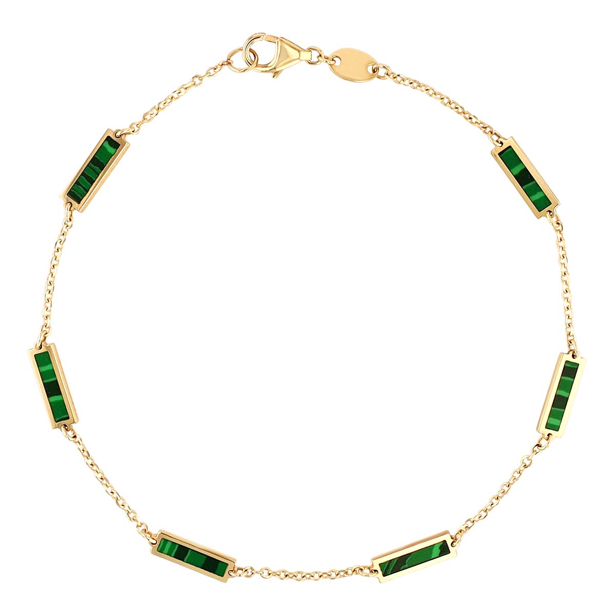 Frederic Sage Malachite Rectangle Bezel Set Station Bracelet in Yellow Gold, 7