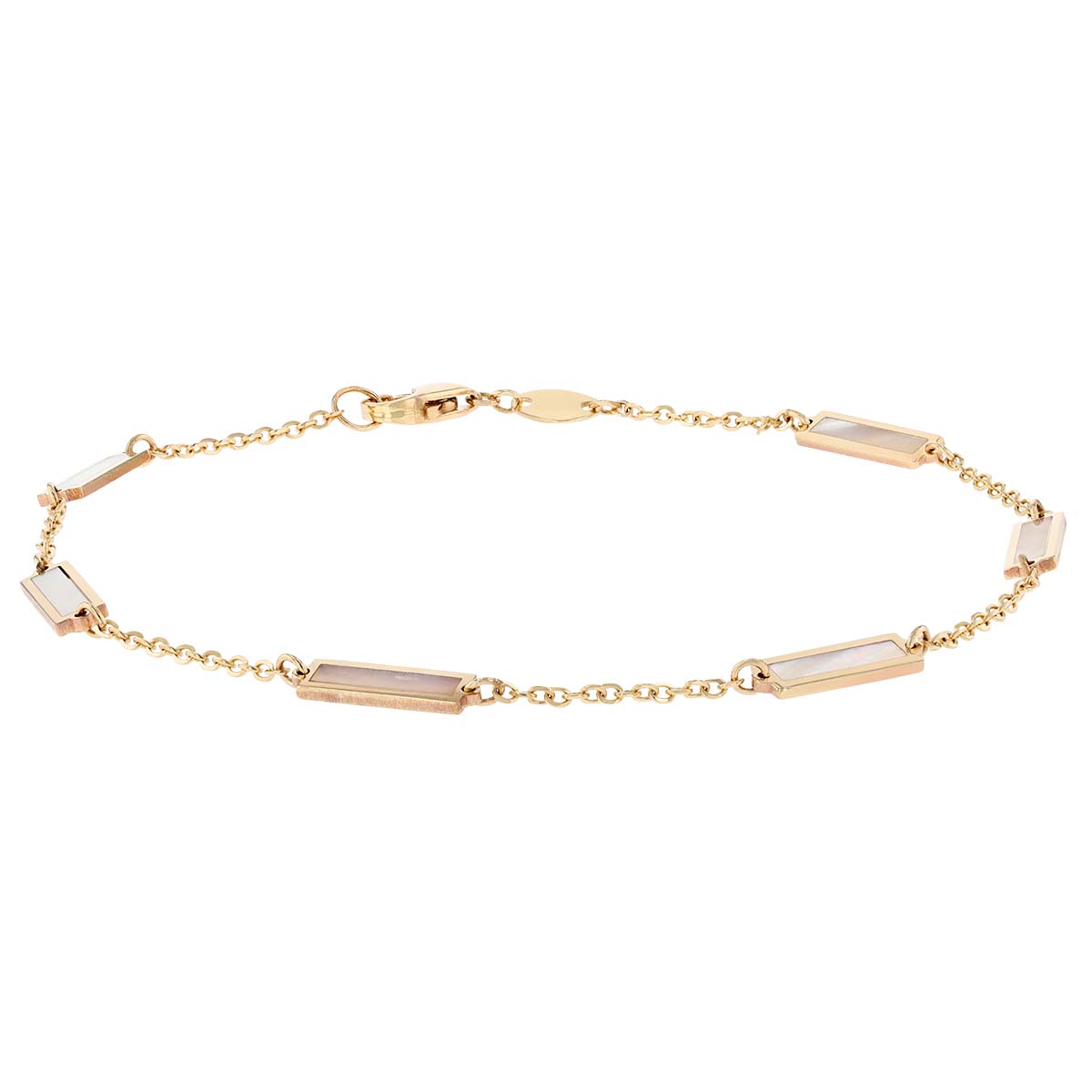 Frederic Sage Mother of Pearl Rectangle Bezel Set Station Bracelet in Yellow Gold, 7