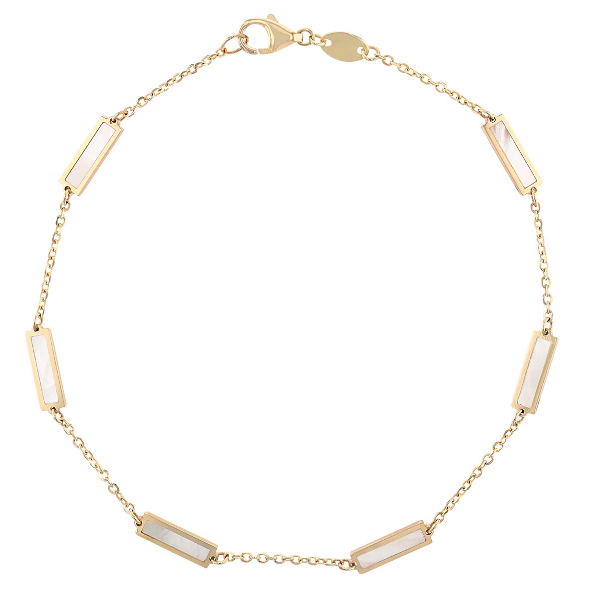 Frederic Sage Mother of Pearl Rectangle Bezel Set Station Bracelet in Yellow Gold, 7