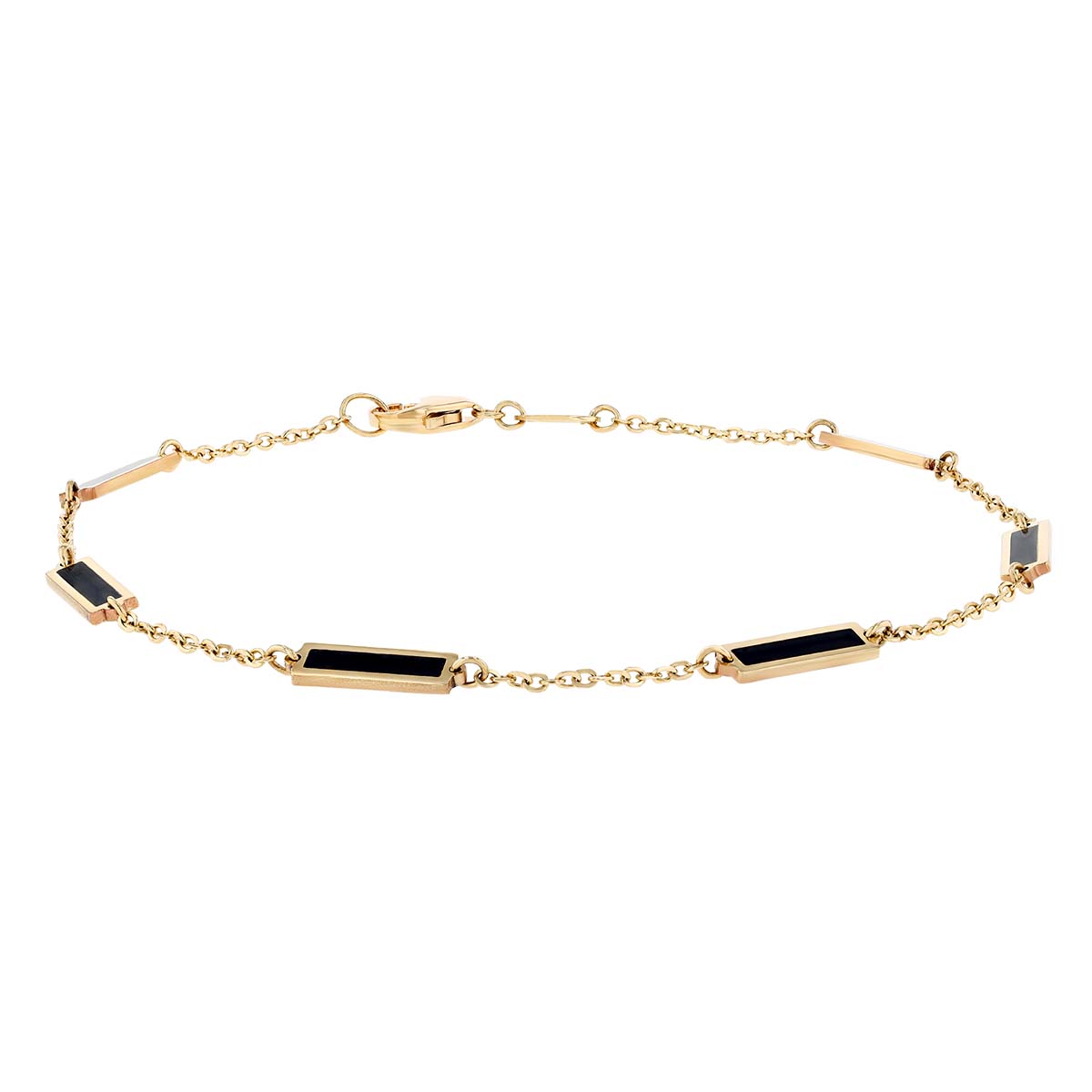 Frederic Sage Black Onyx Chalcedony Rectangle Bezel Set Station Bracelet in Yellow Gold, 7