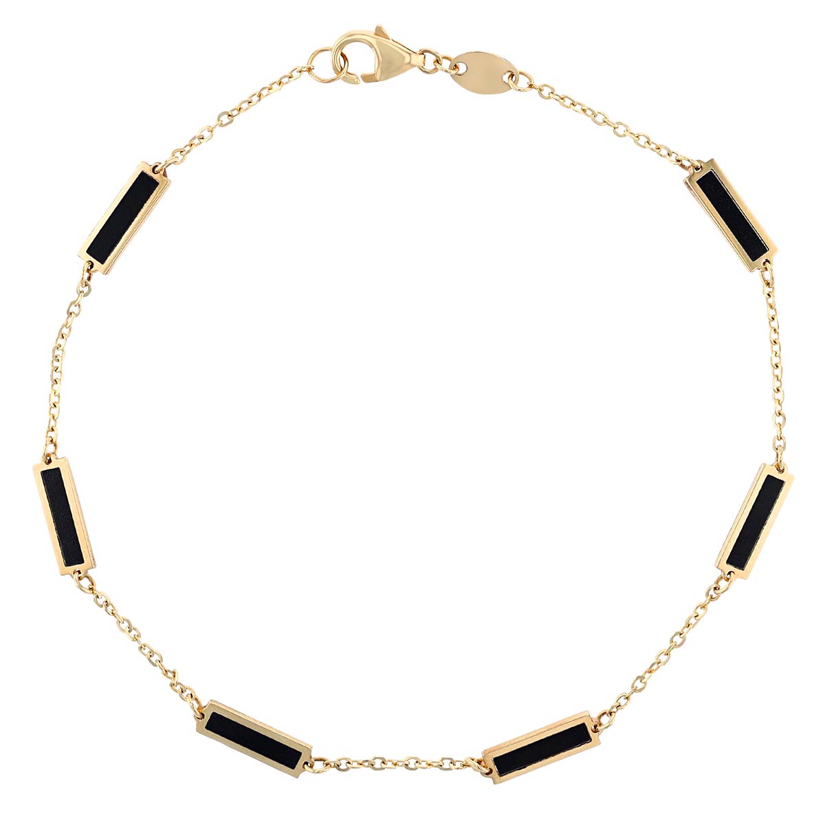 Frederic Sage Black Onyx Chalcedony Rectangle Bezel Set Station Bracelet in Yellow Gold, 7