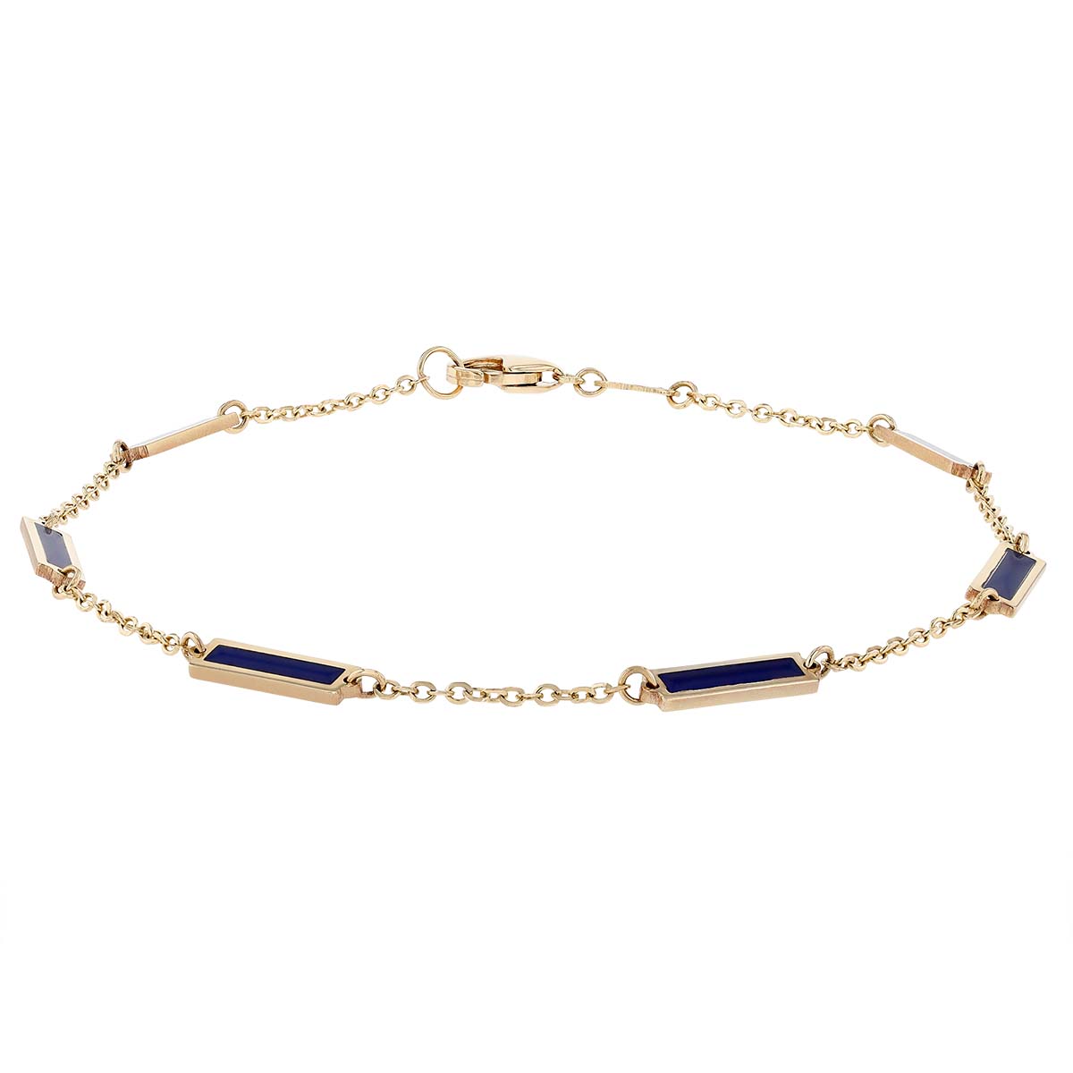 Frederic Sage Blue Lapis Lazuli Rectangle Bezel Set Station Bracelet in Yellow Gold, 7