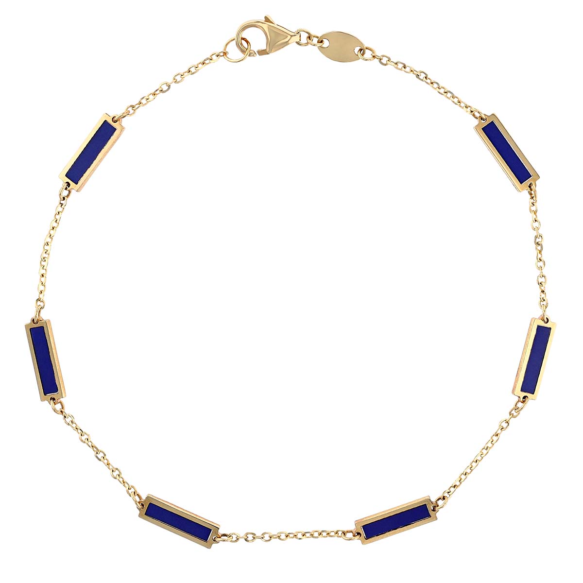 Frederic Sage Blue Lapis Lazuli Rectangle Bezel Set Station Bracelet in Yellow Gold, 7