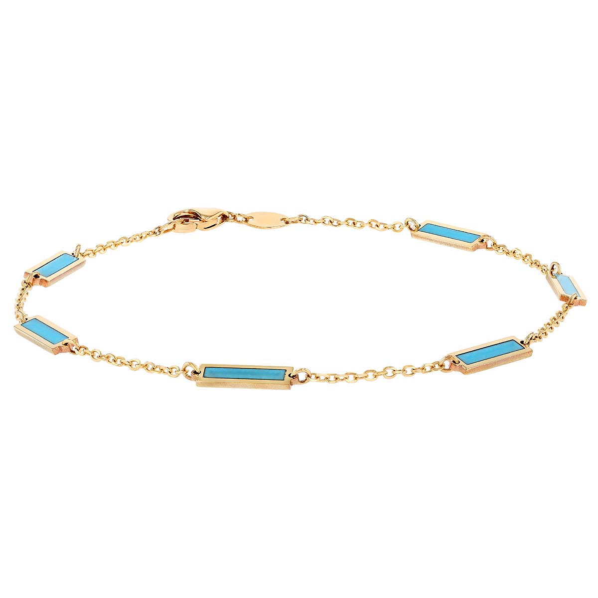 Frederic Sage Turquoise Rectangle Bezel Set Station Bracelet in Yellow Gold, 7