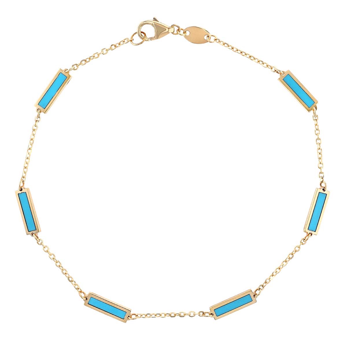 Frederic Sage Turquoise Rectangle Bezel Set Station Bracelet in Yellow Gold, 7