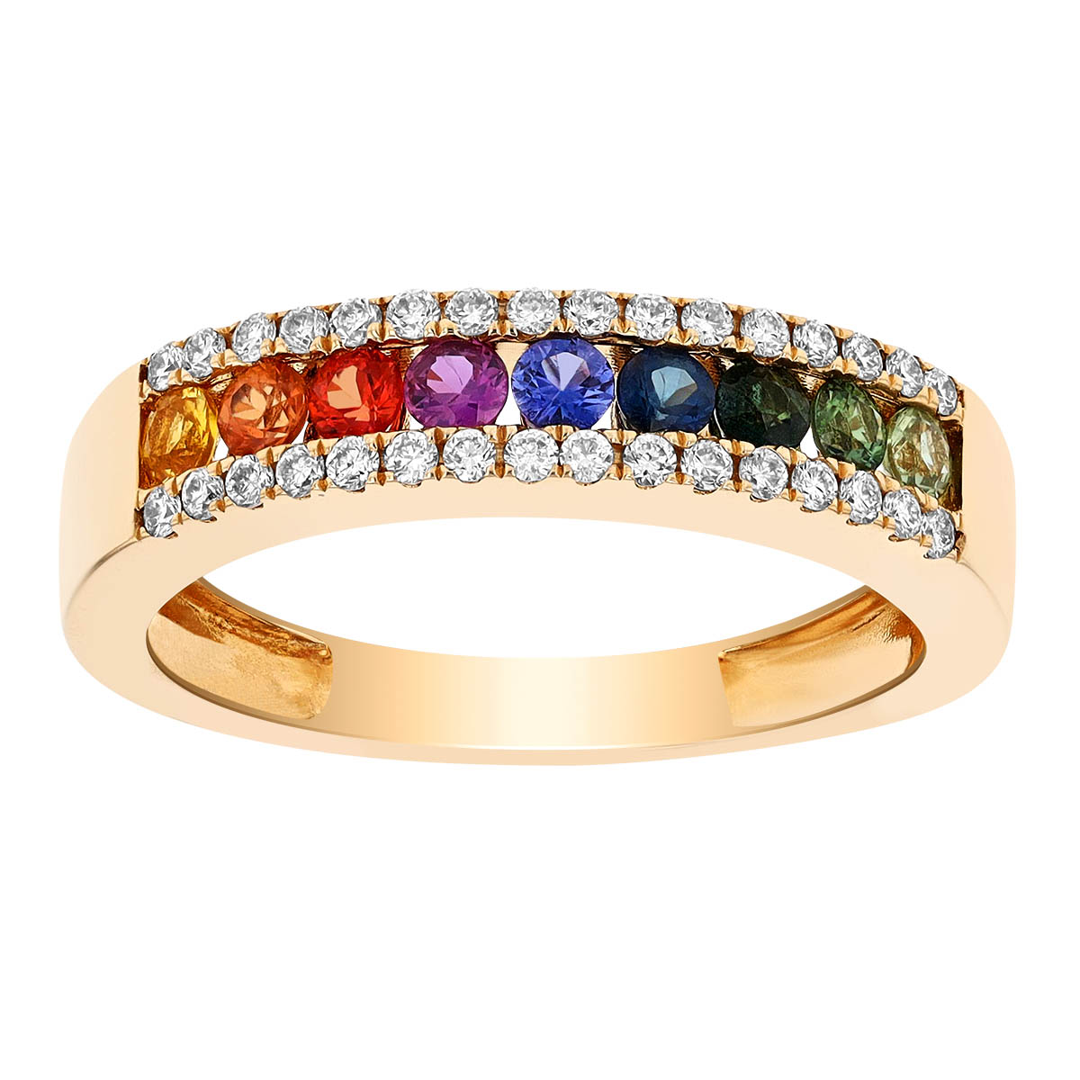 Multicolored Sapphire & Diamond Channel Set Ring in Yellow Gold Borsheims