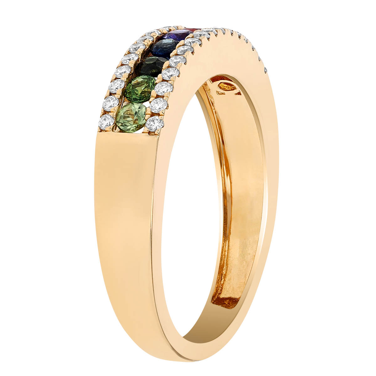 Multicolored Sapphire & Diamond Channel Set Ring in Yellow Gold