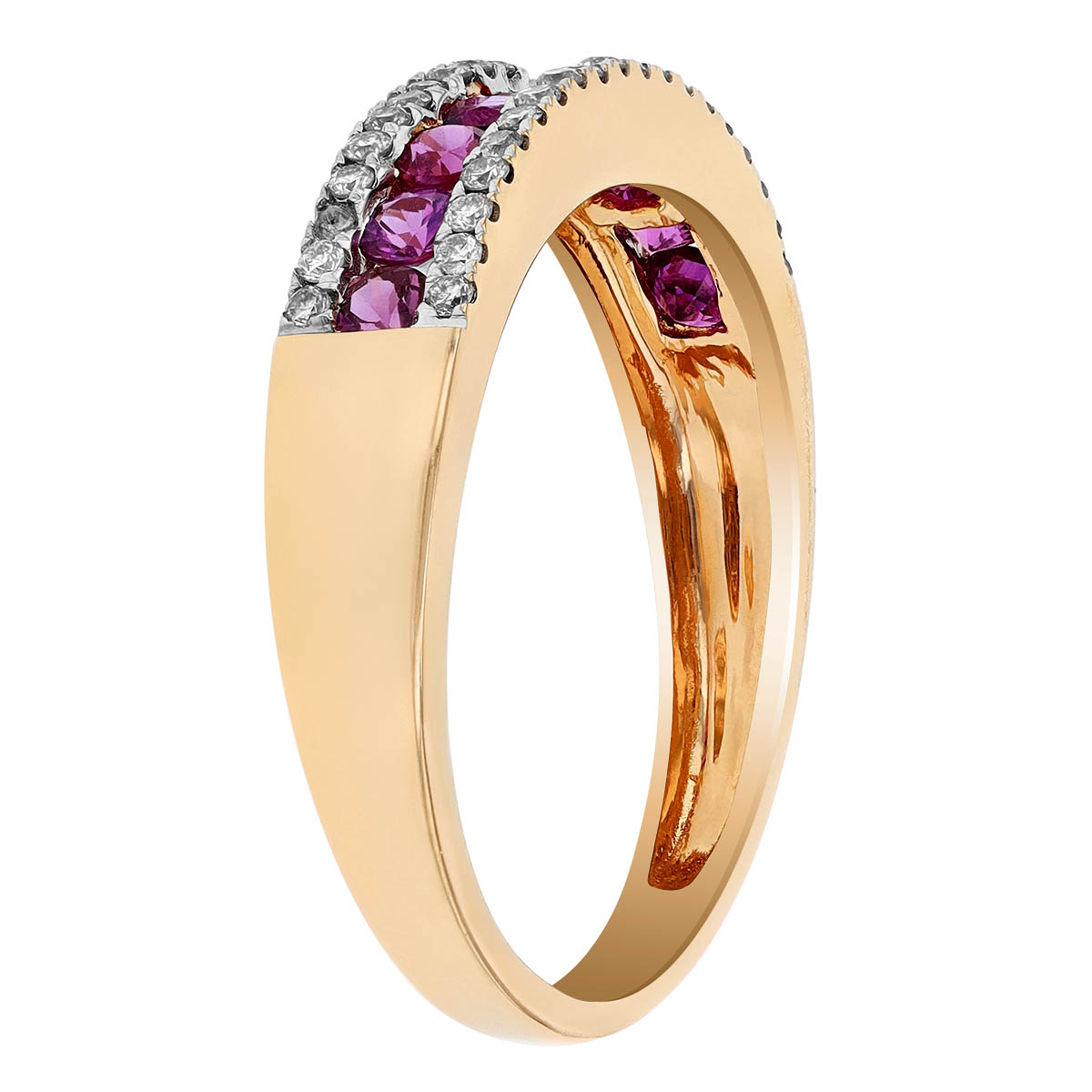 Pink Sapphire & Diamond Channel Set Ring in Yellow Gold